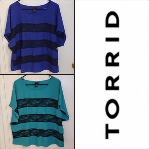 TORRID BUNDLE! 2 BLUE LACE STRIPED BOUSES. SIZE 1!
